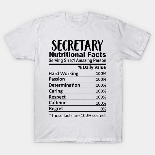 Secretary Nutrition Facts Funny T-Shirt by HeroGifts